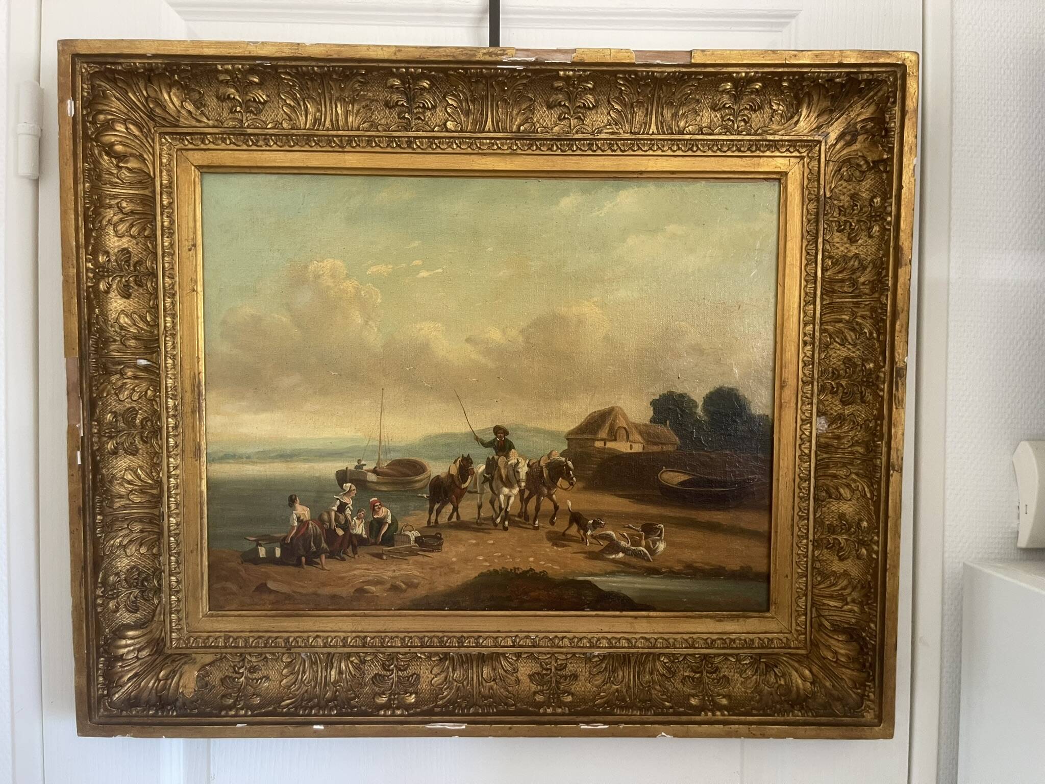 Old Painting French School Marine Port 19th Century Gaultier