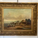 Old Painting French School Marine Port 19th Century Gaultier