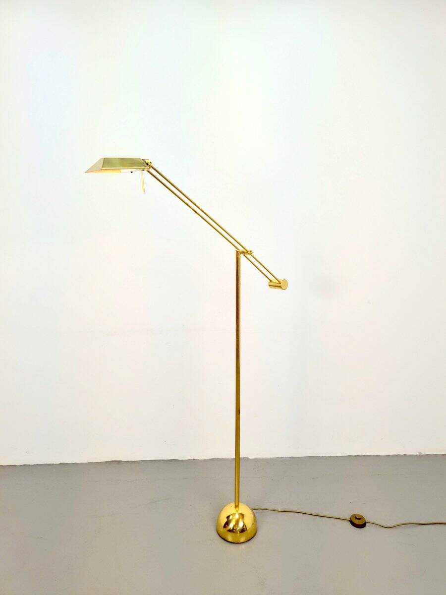 Brass Balance Reading Floor Lamp from Sölken Leuchten, 1980s