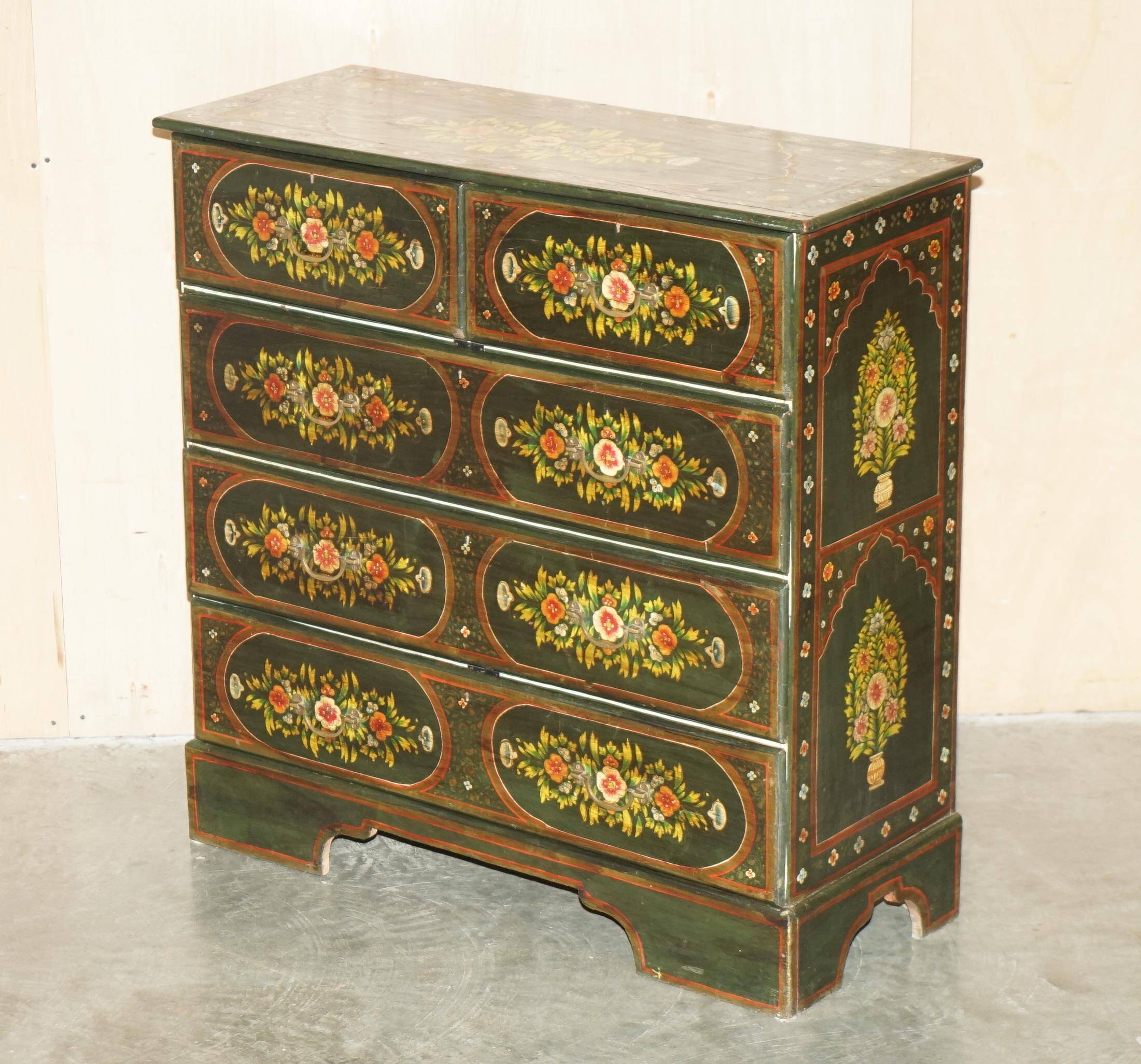 Antique Swedish commode hand-painted, two drawers out of three.