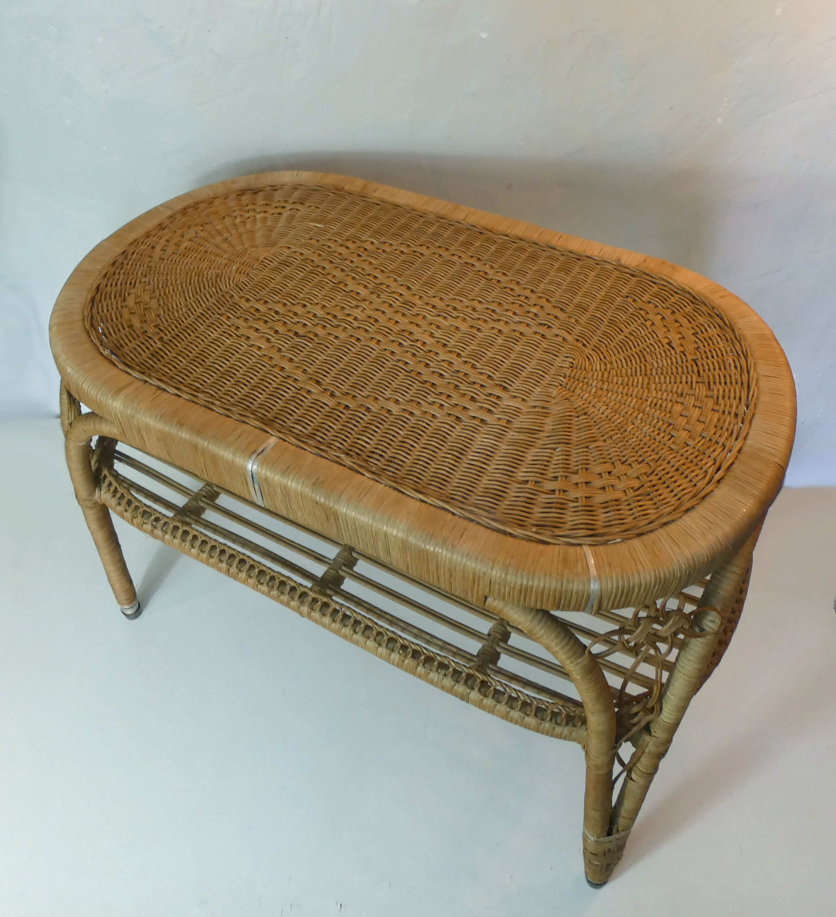 Old vintage rattan coffee table