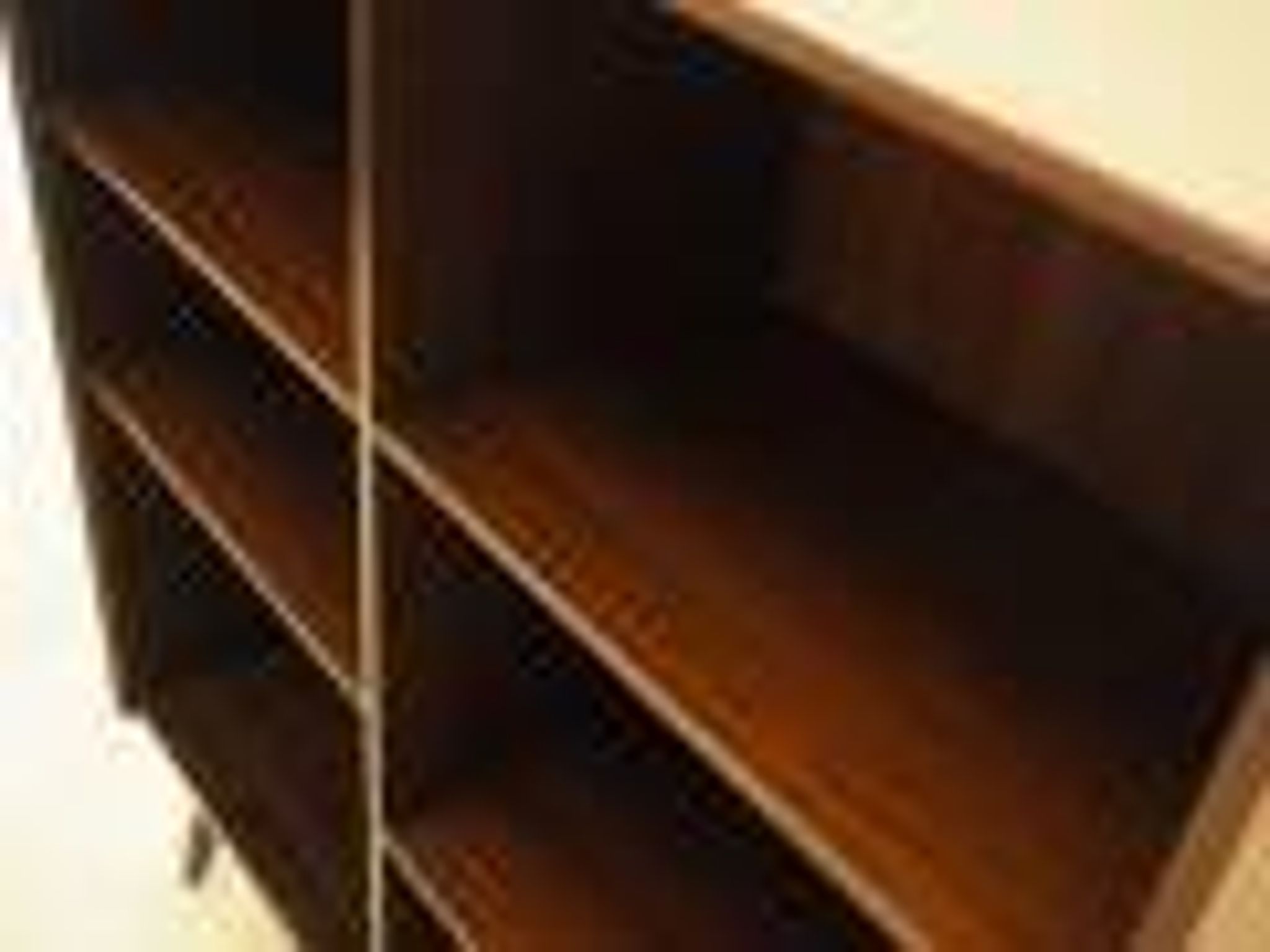 Danish mahogany veneered shelving unit on splayed legs, 1960s