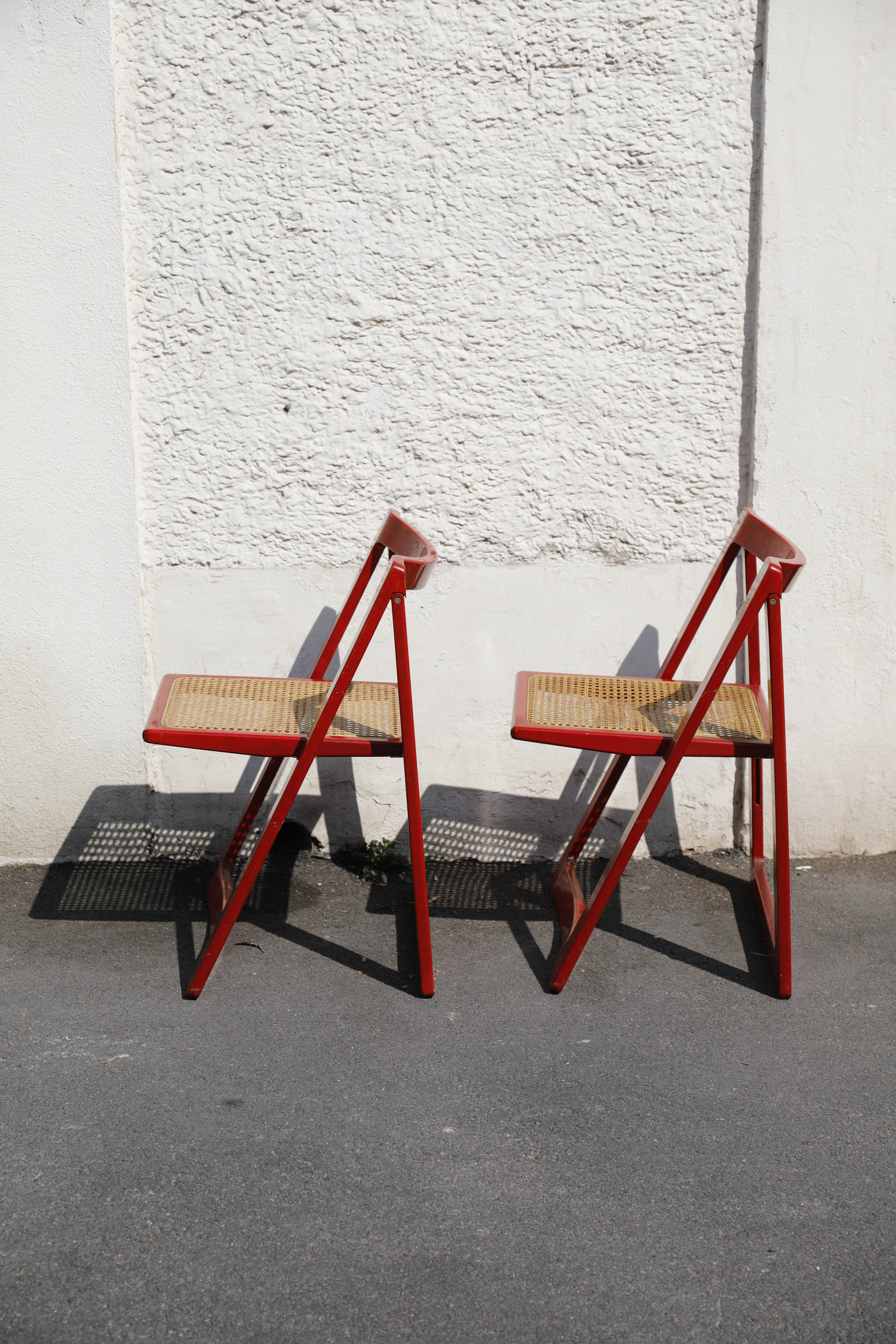 Pair folding canne chairs Bazzani 1960