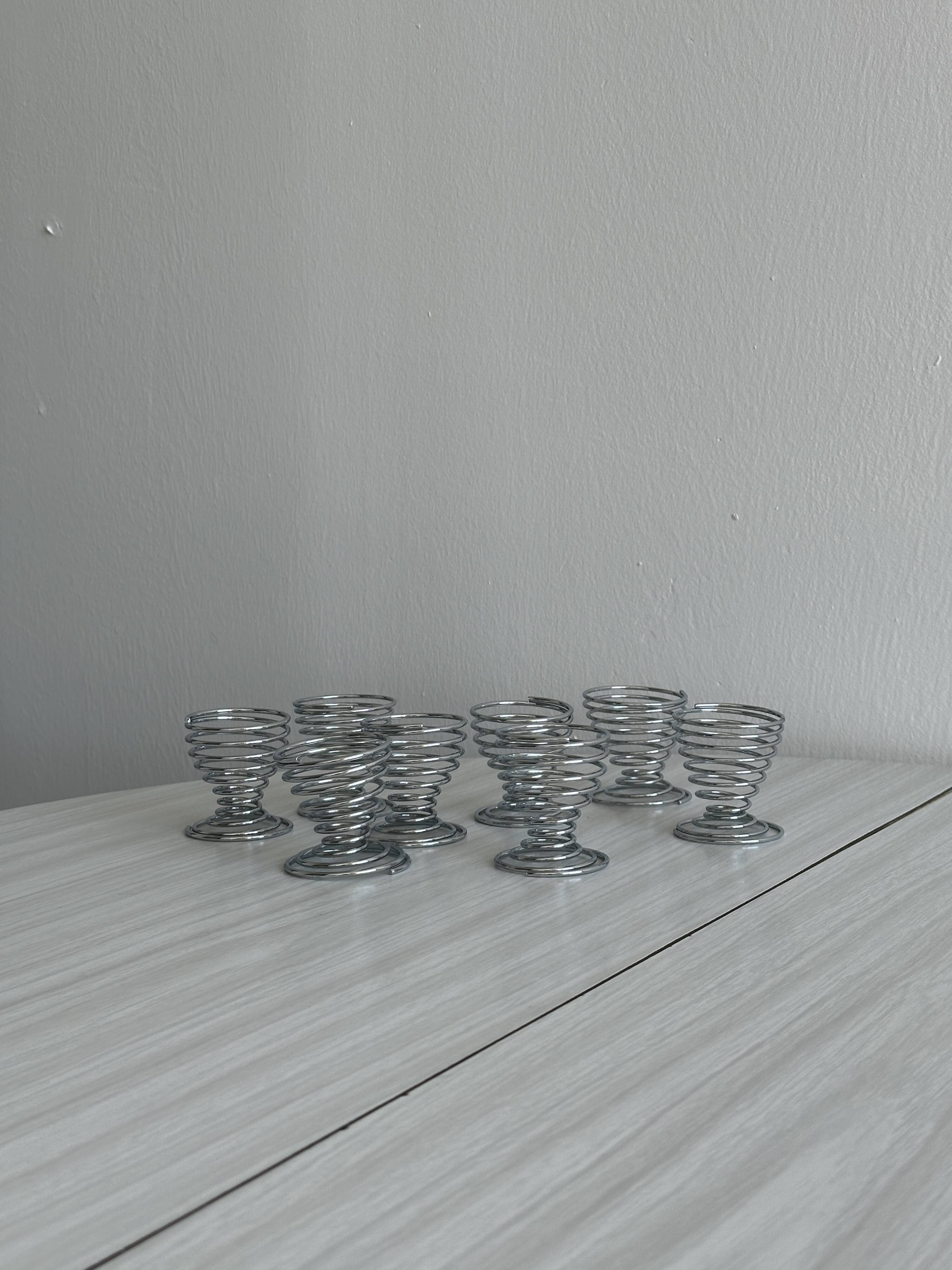 Set of 8 silver metal egg cups