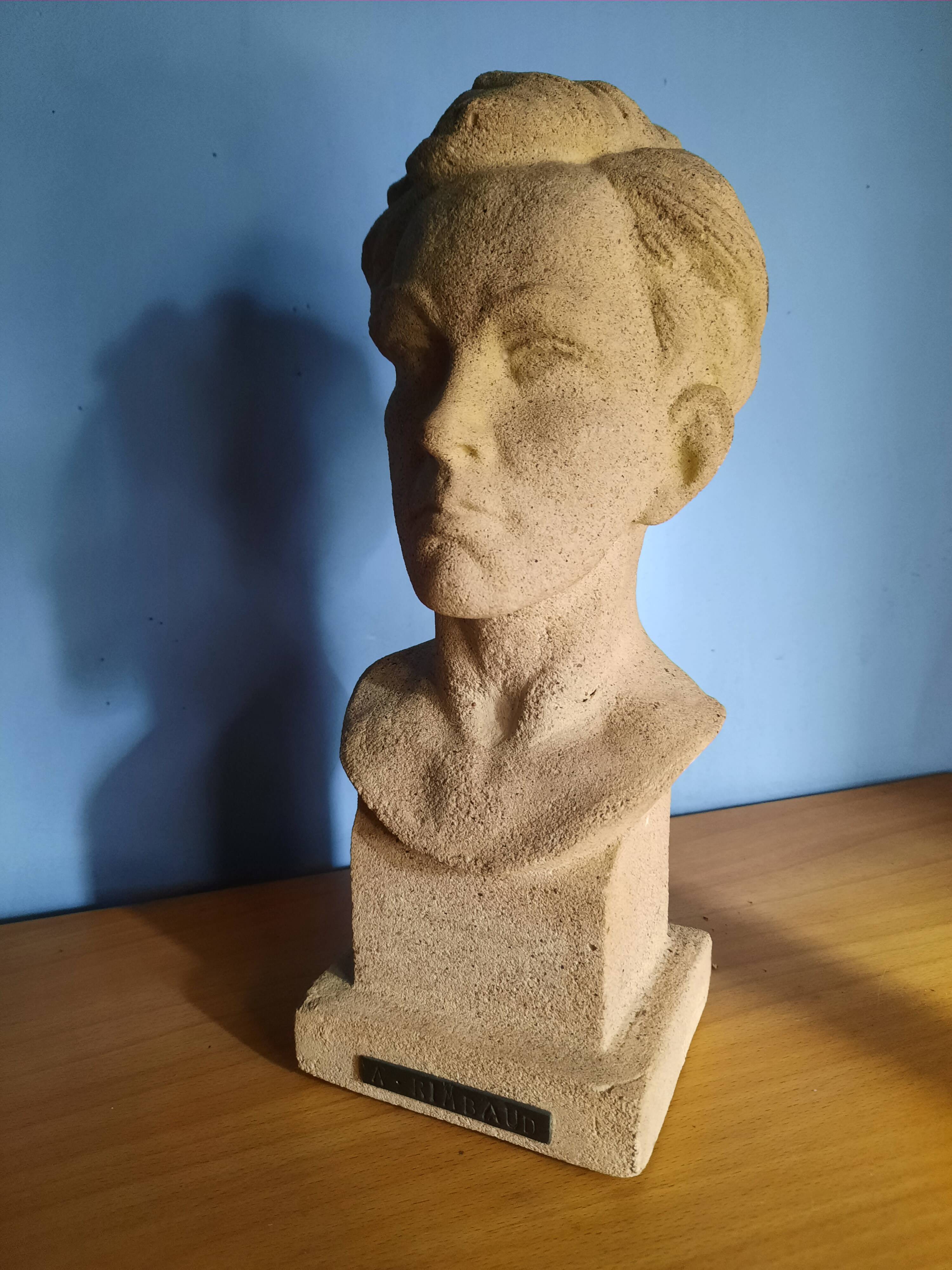 Bust of Arthur Rimbaud in stone