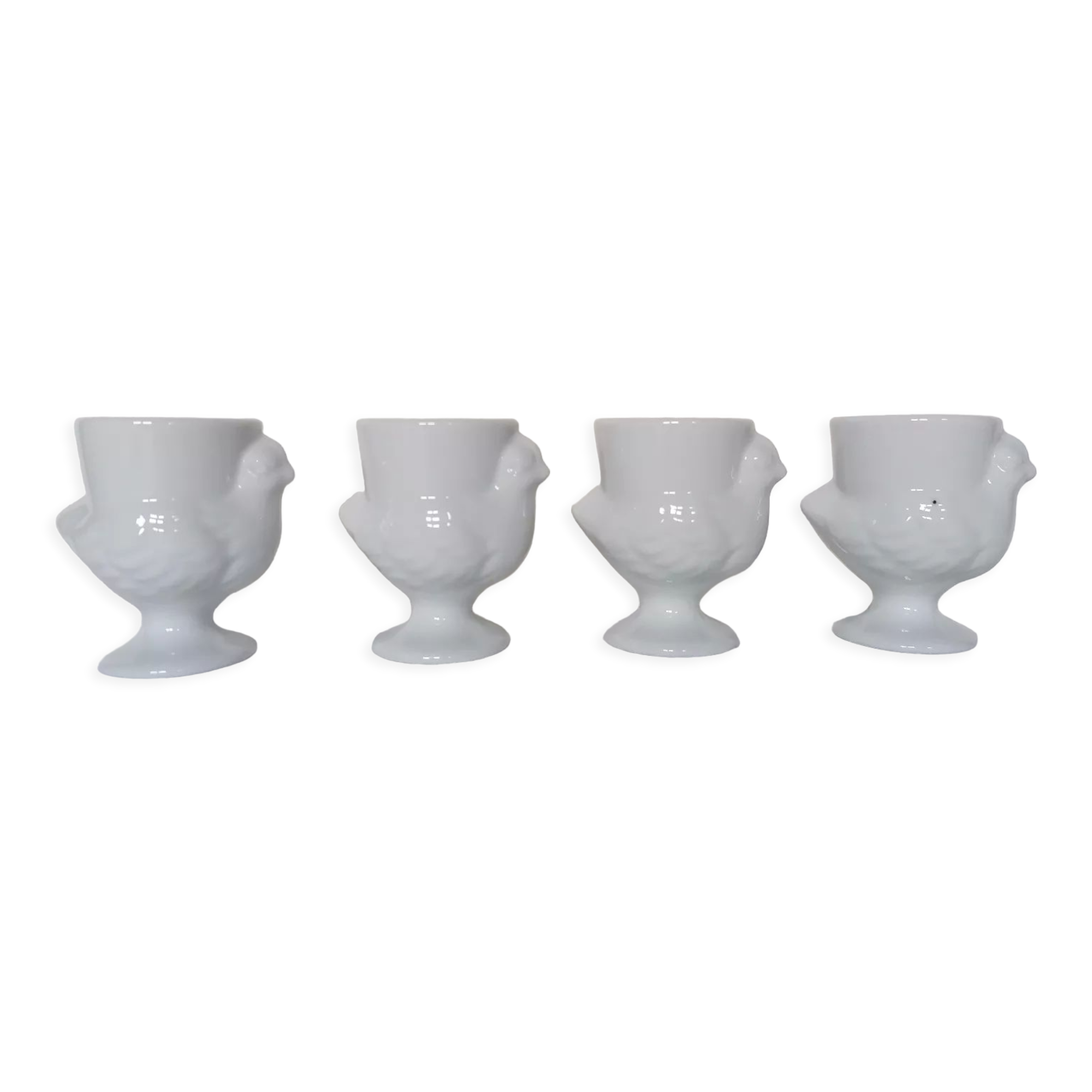4 coquetiers poule porcelaine blanche