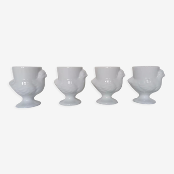 4 coquetiers poule porcelaine blanche