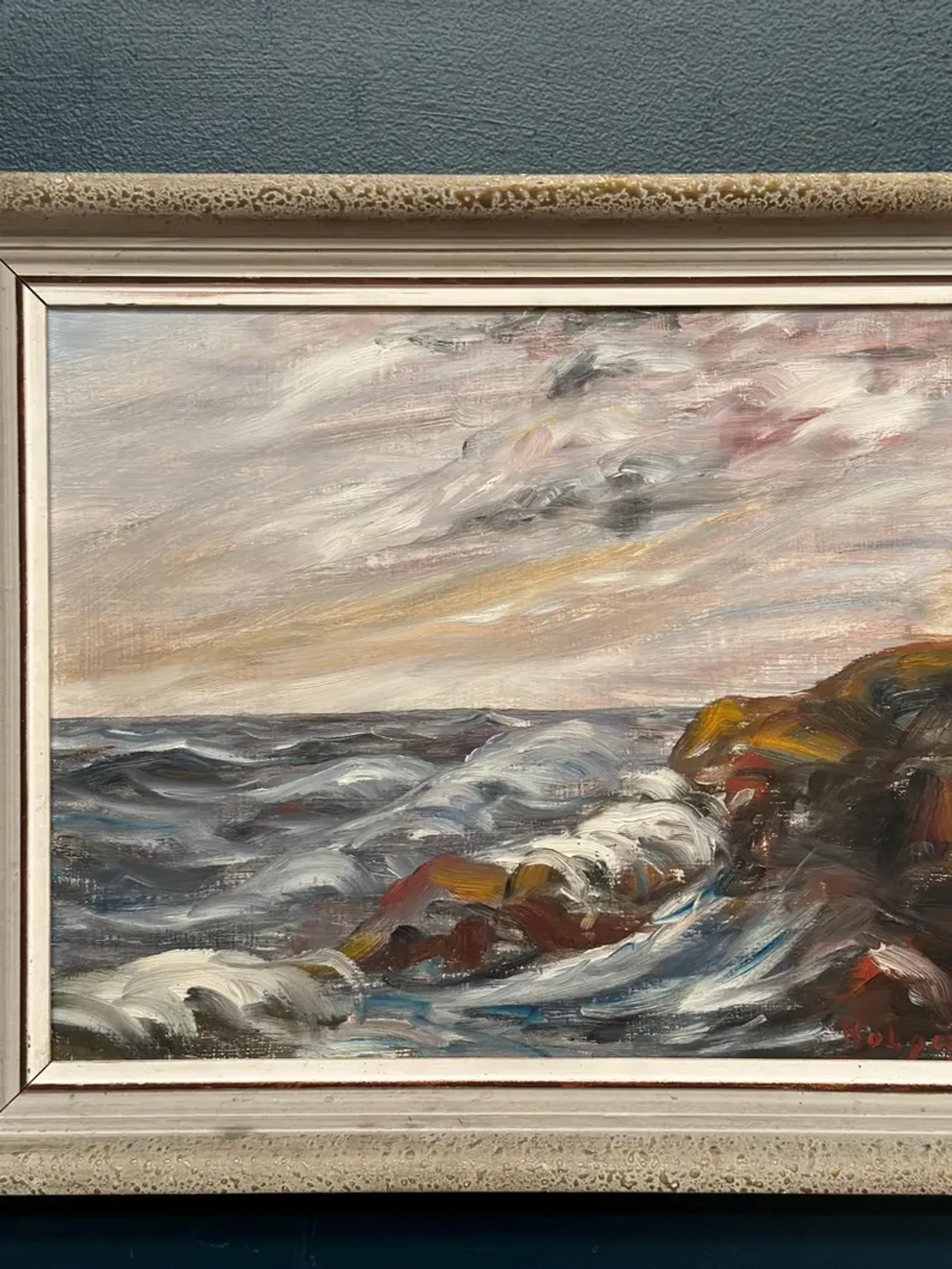 Oil on Canvas Original Swedish – 'Sea' by Holger Almquist – Signed – Vintage and Framed – 50 × 40 cm (19.7 in × 15.7 in)