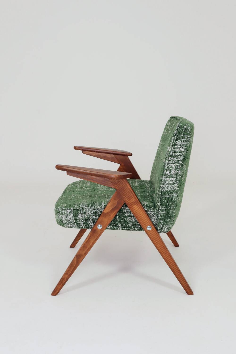 Fauteuil lounge scandinave vert, tissu d'ameublement bohème mélangé
