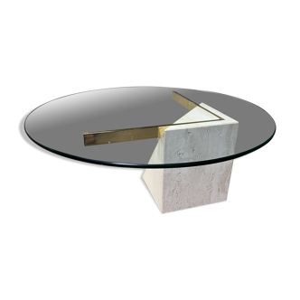 Travertine and brass coffee table by Artedi, 1980s