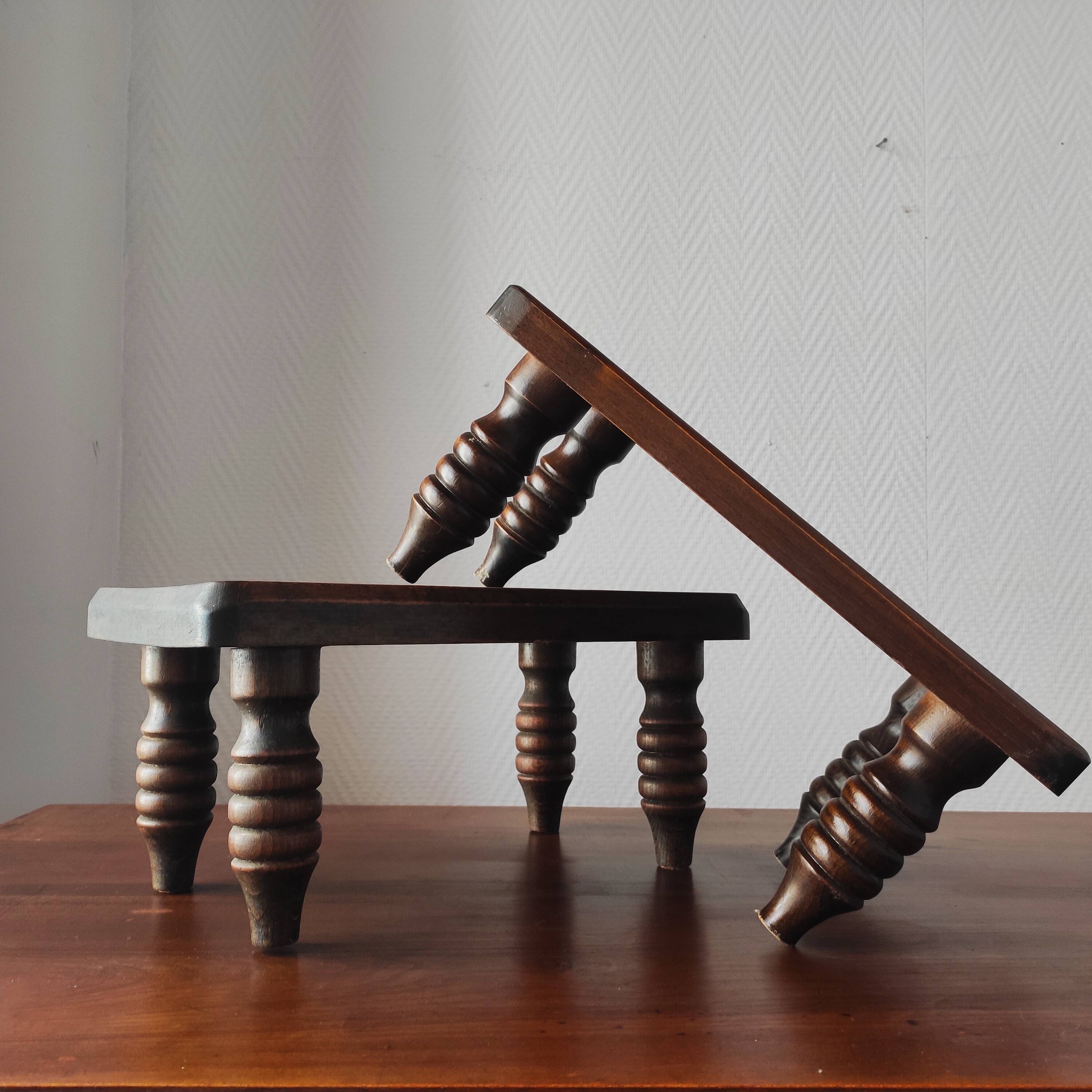Pair of vintage solid wood footrests