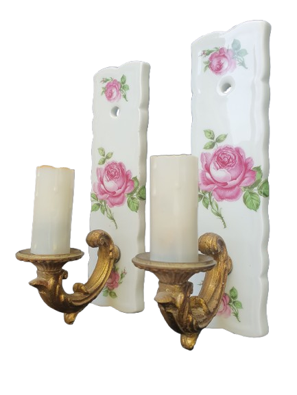 Pair of vintage Limoges ceramic wall sconces