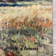 Landscape with poppies, oil on panel, Henry d'Avesnes (1907-1999)