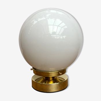 Vintage globe-laying lamp in white opaline