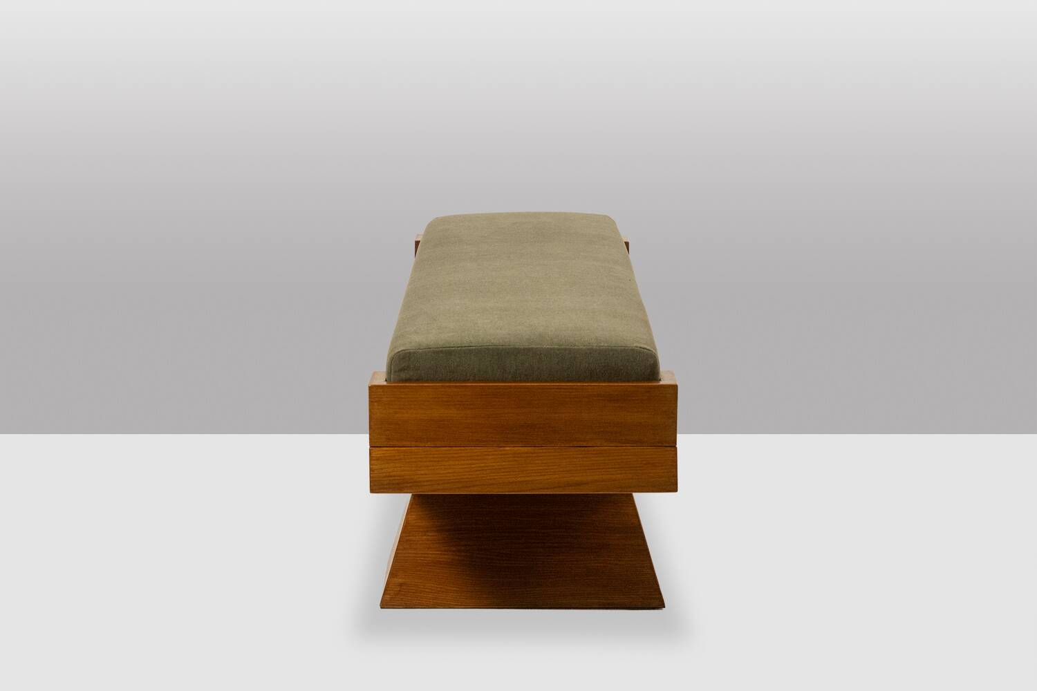 Bench in ash and green mohair velvet. Contemporary.