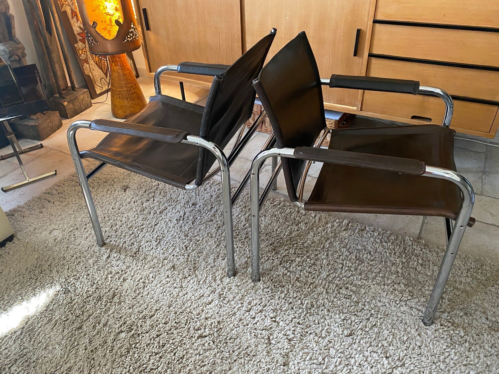 Paire de fauteuils klinte, tord bjorklund en cuir marron 1980