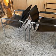 Pair of Klinte armchairs, Tord Bjorklund style, in brown leather, 1980