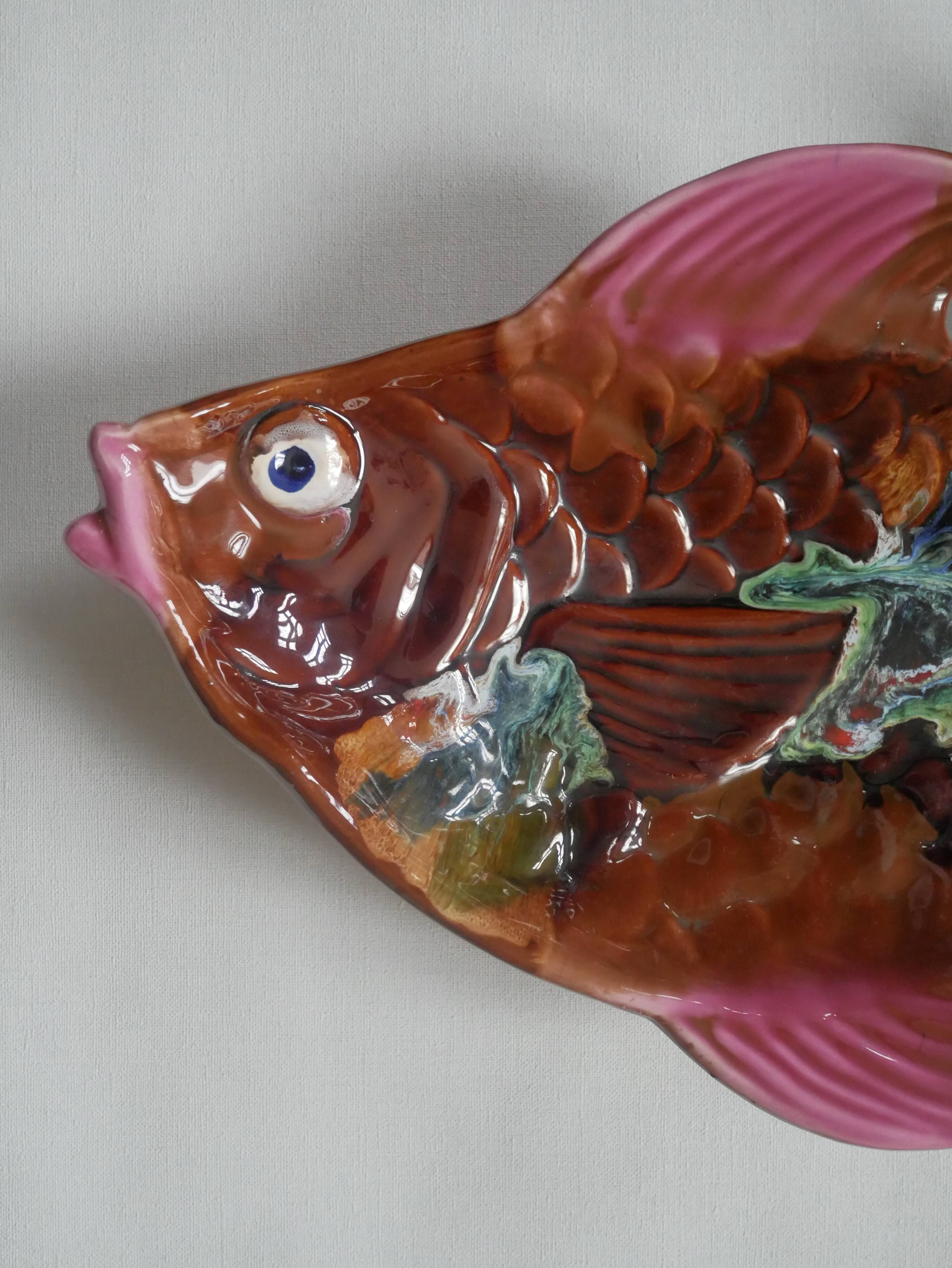 Colorful ceramic fish handcrafted pottery handmade retro kitch hand painted