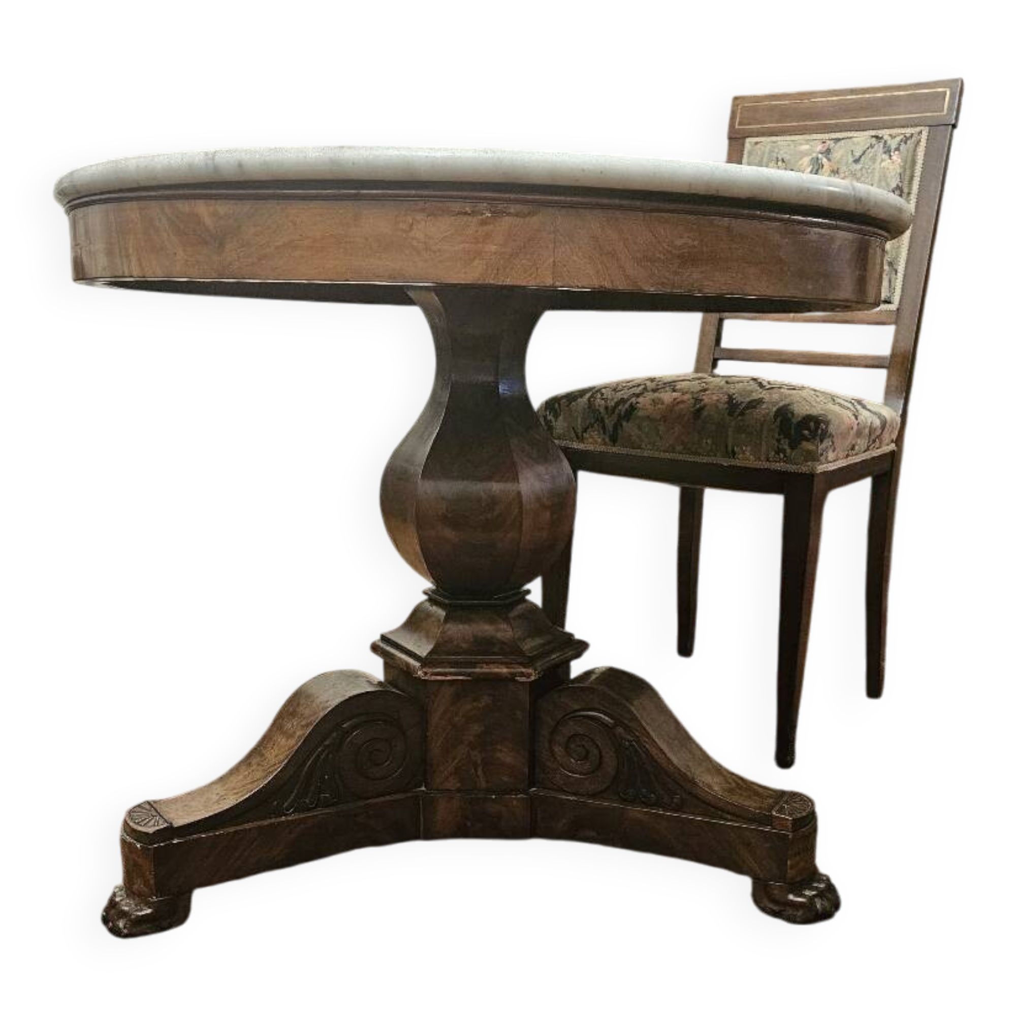 Restoration guéridon in mahogany and marble