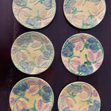 Set de 6 assiettes en barbotine vers 1930