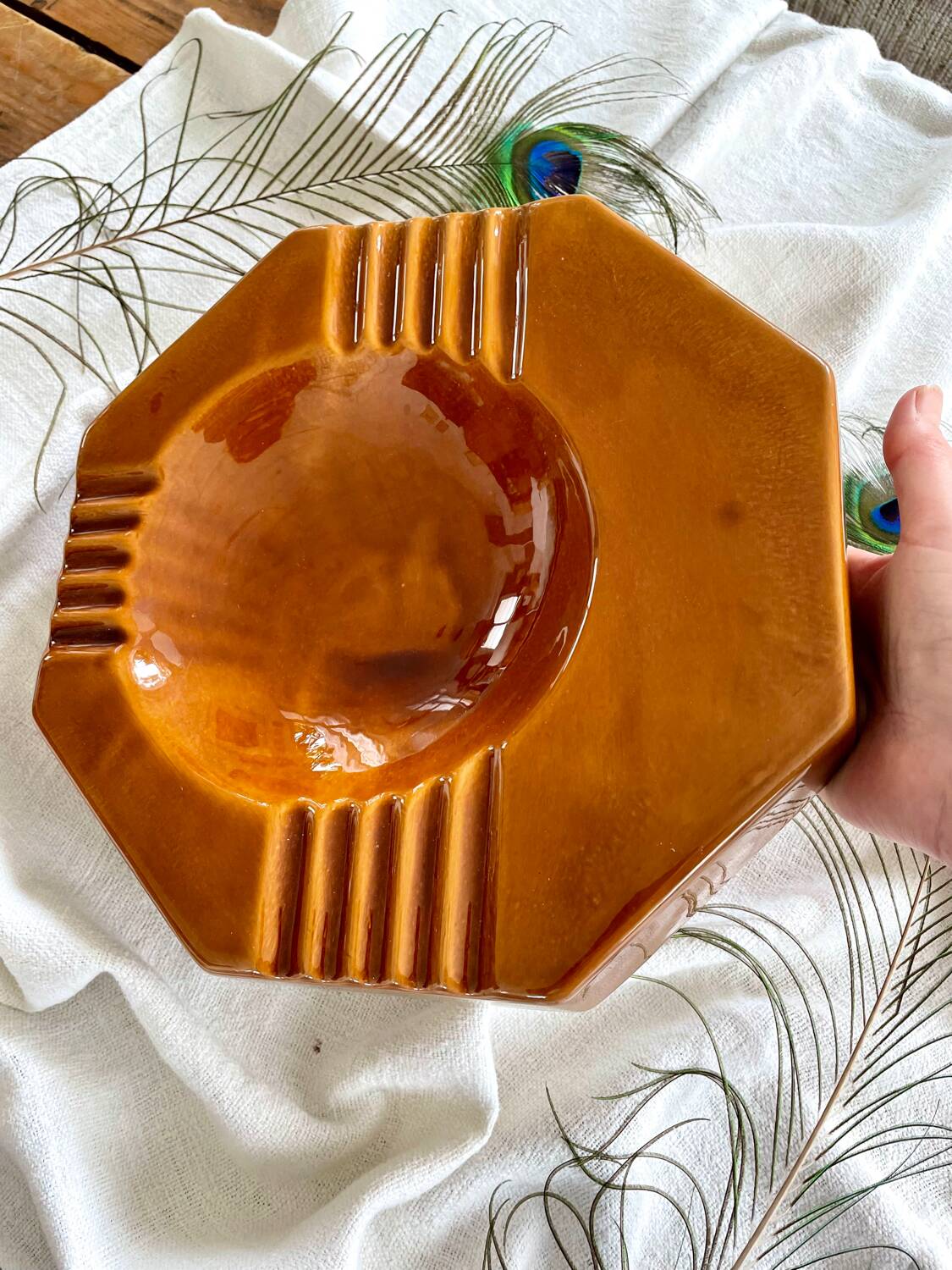 Large vintage modernist ceramic ashtray