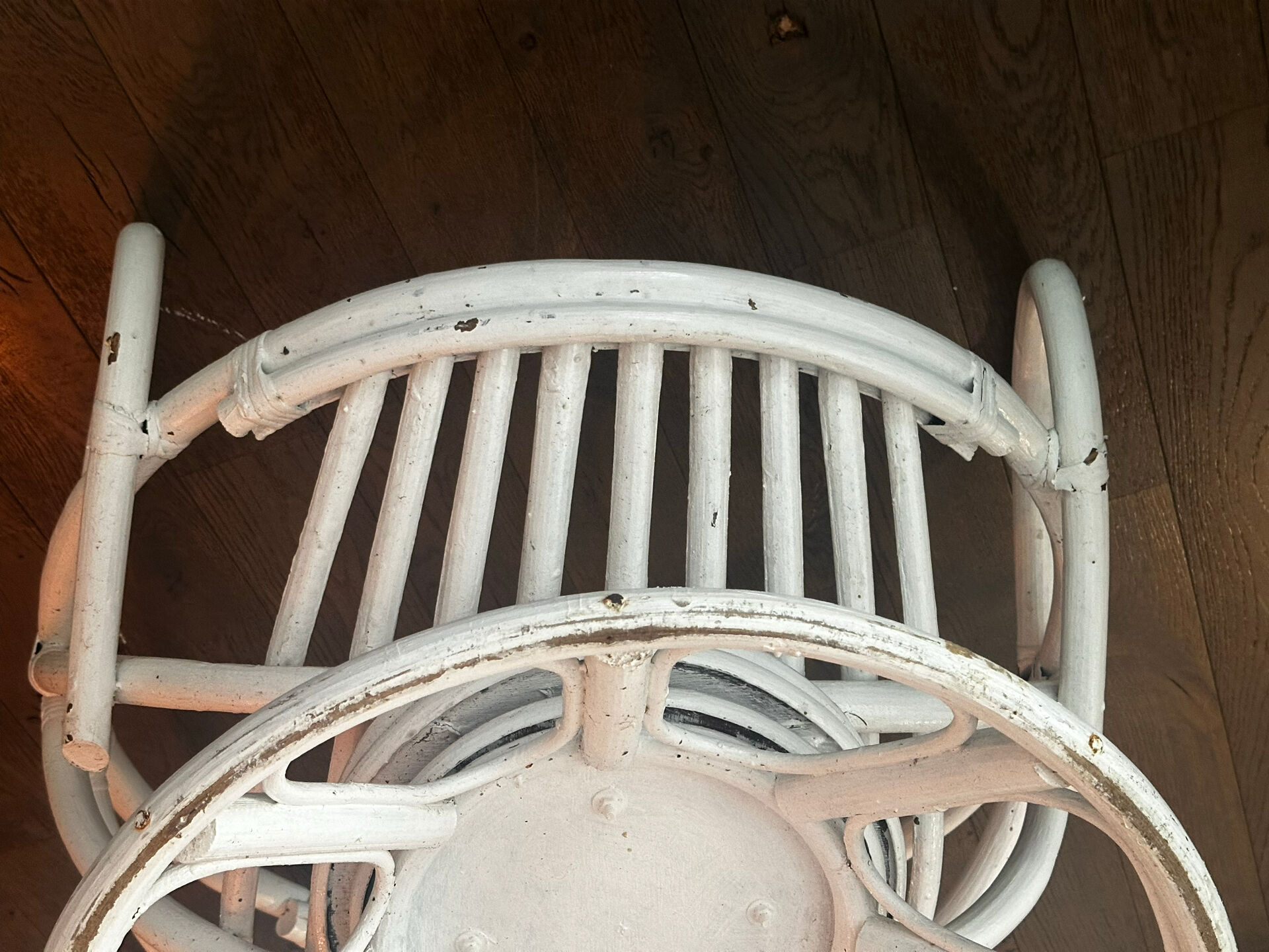Vintage armchair in white lacquered rattan
