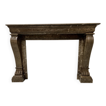 Napoleon III fireplace with claw feet in speckled marble, 19th century.