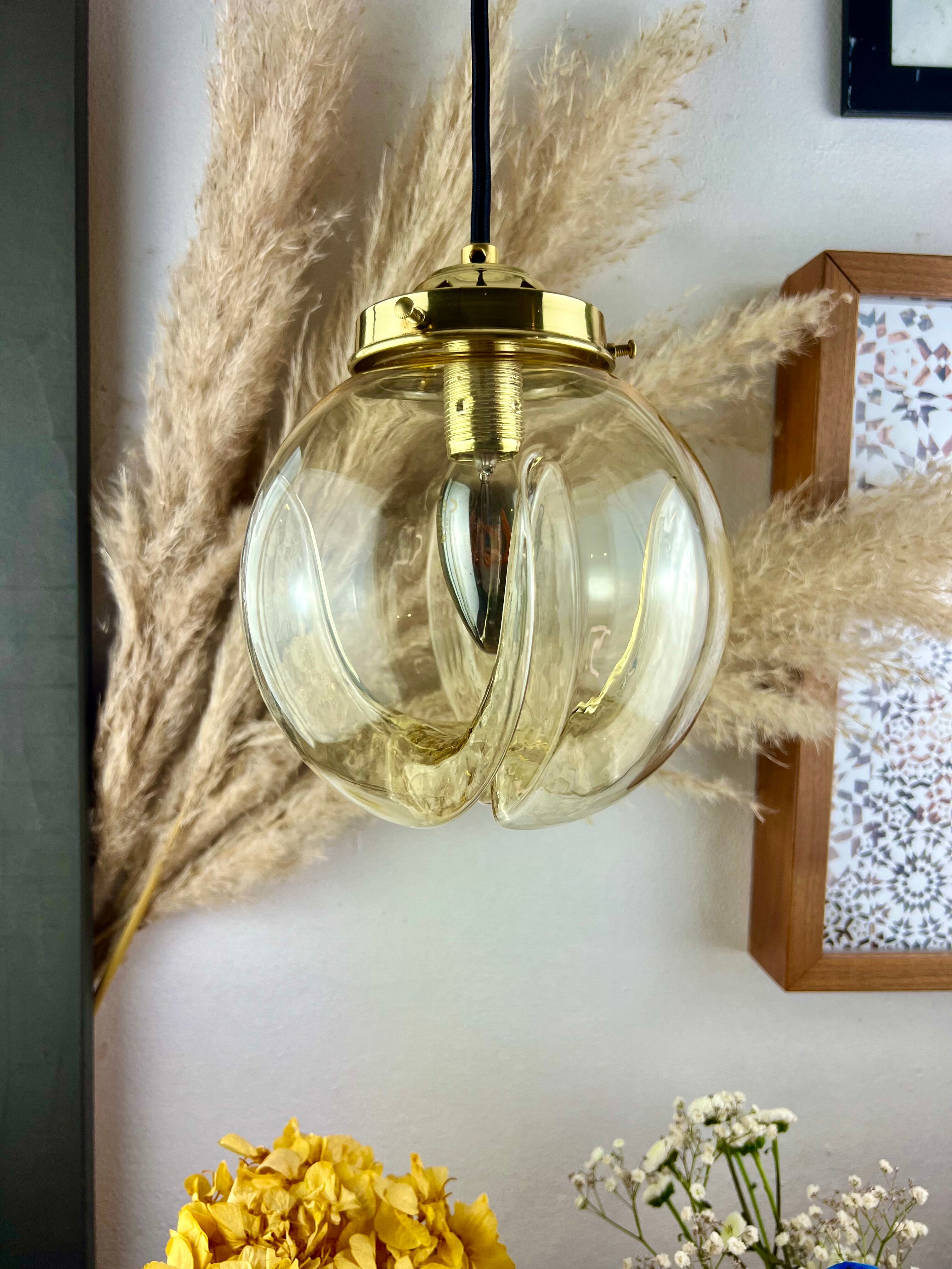 Lamp walking/suspension lamp large globe vintage molded glassware Murano smoked yellow