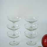 set of 6 engraved crystal champagne glasses 1950 8 X 9.5 cm