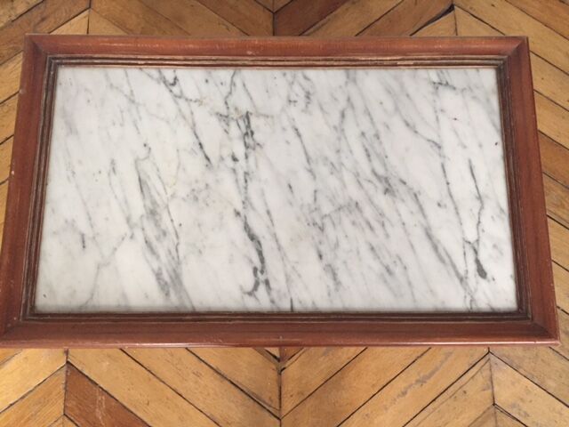 Wood and white marble top coffee table