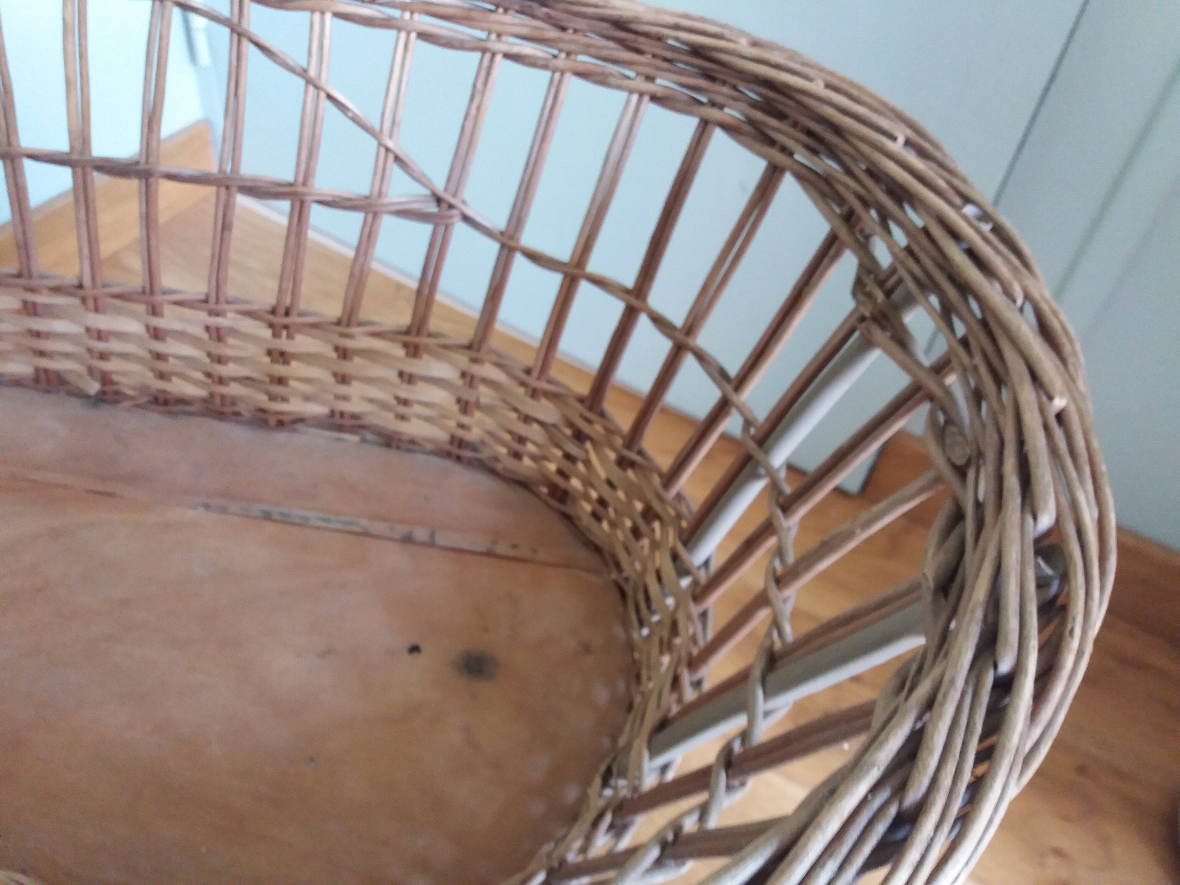Wicker rattan doll cradle with wheels