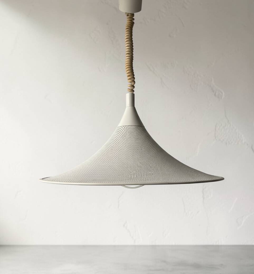 Vintage suspension in perforated white lacquered metal – postmodern design
