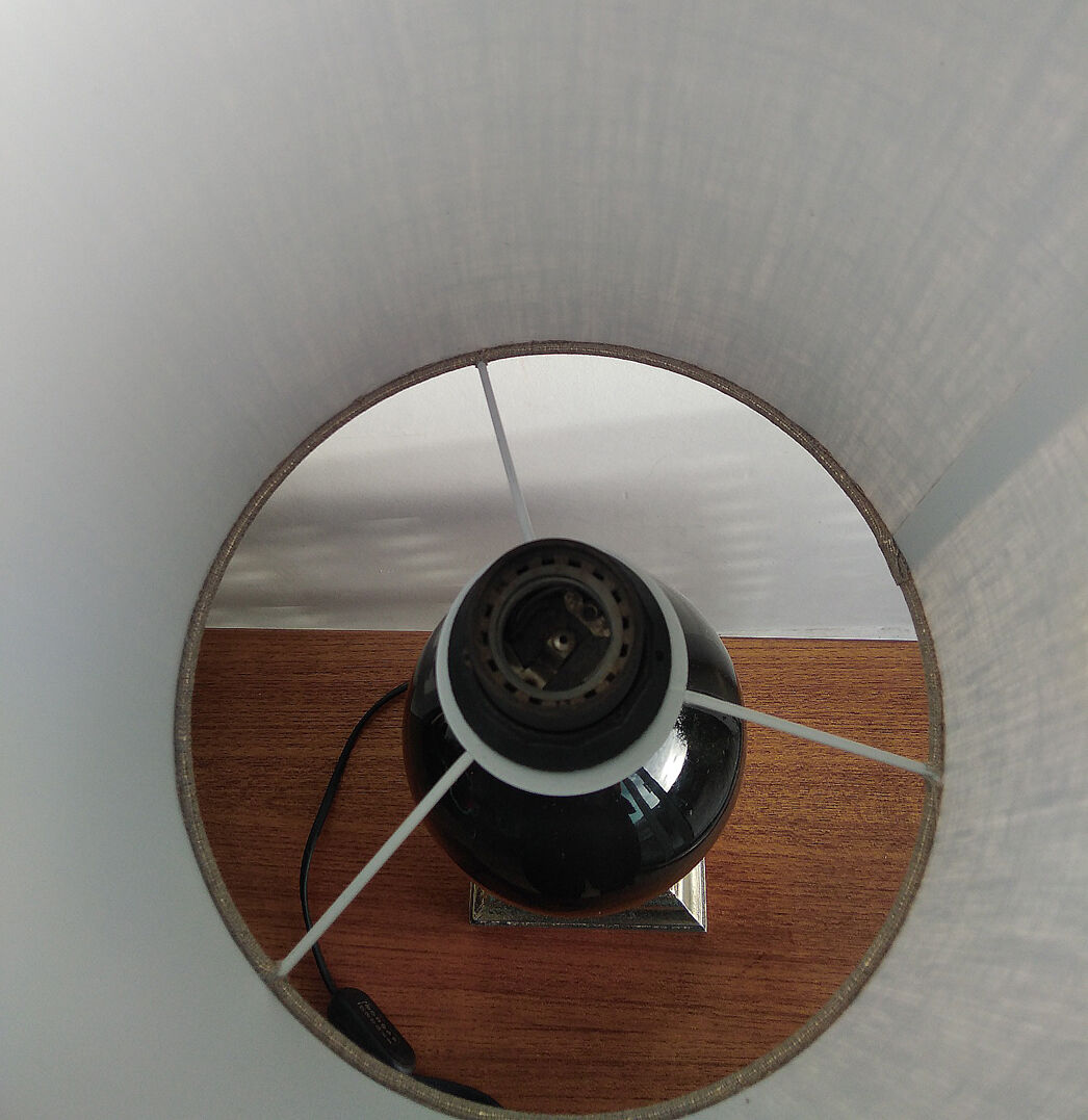 Lamp pineapple black glass and gold metal 1970