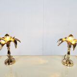 Pair of brass flower table lamps, 1970s