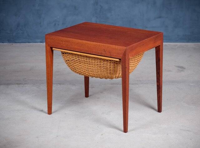 Mid-Century Teak Nightstand or Sewing Table by Severin Hansen for Haslev Møbelsnedkeri, Denmark, 1950s