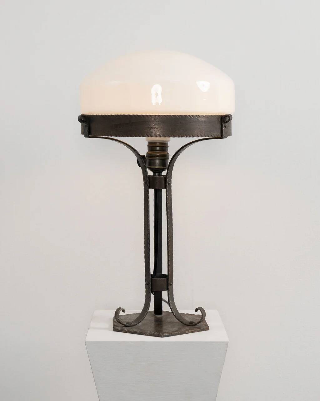 Vintage wrought iron and opaline glass Strindberg lamp