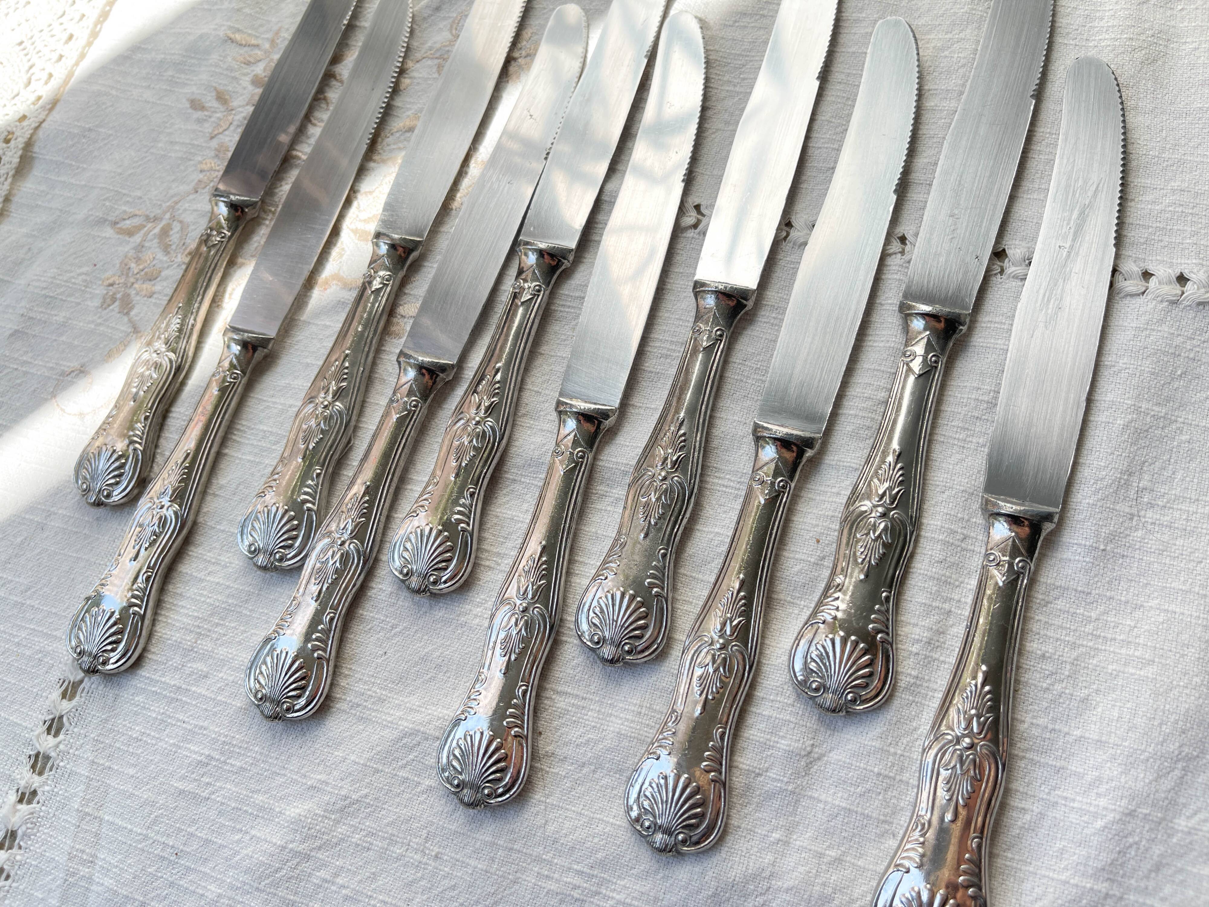 10 Vintage Rocaille Style Metal Knives