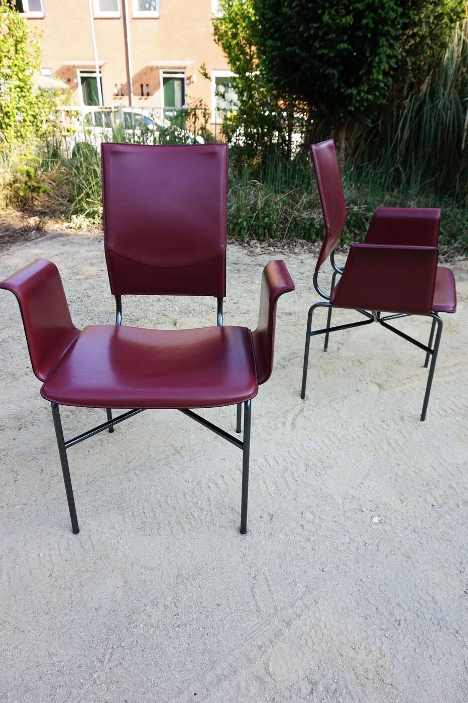Ross Littell for Matteo Grassi Armchairs Bordeaux Leather & Steel, set of 2