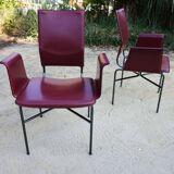 Ross Littell for Matteo Grassi Armchairs Bordeaux Leather & Steel, set of 2