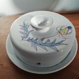 Vallauris cheese bell and dish with thistle decor from the 60s