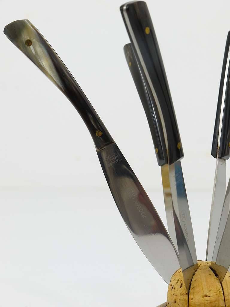 Carl Aubock II Knife Holder in Walnut with 6 Amboss Knives, Austria, 1950s