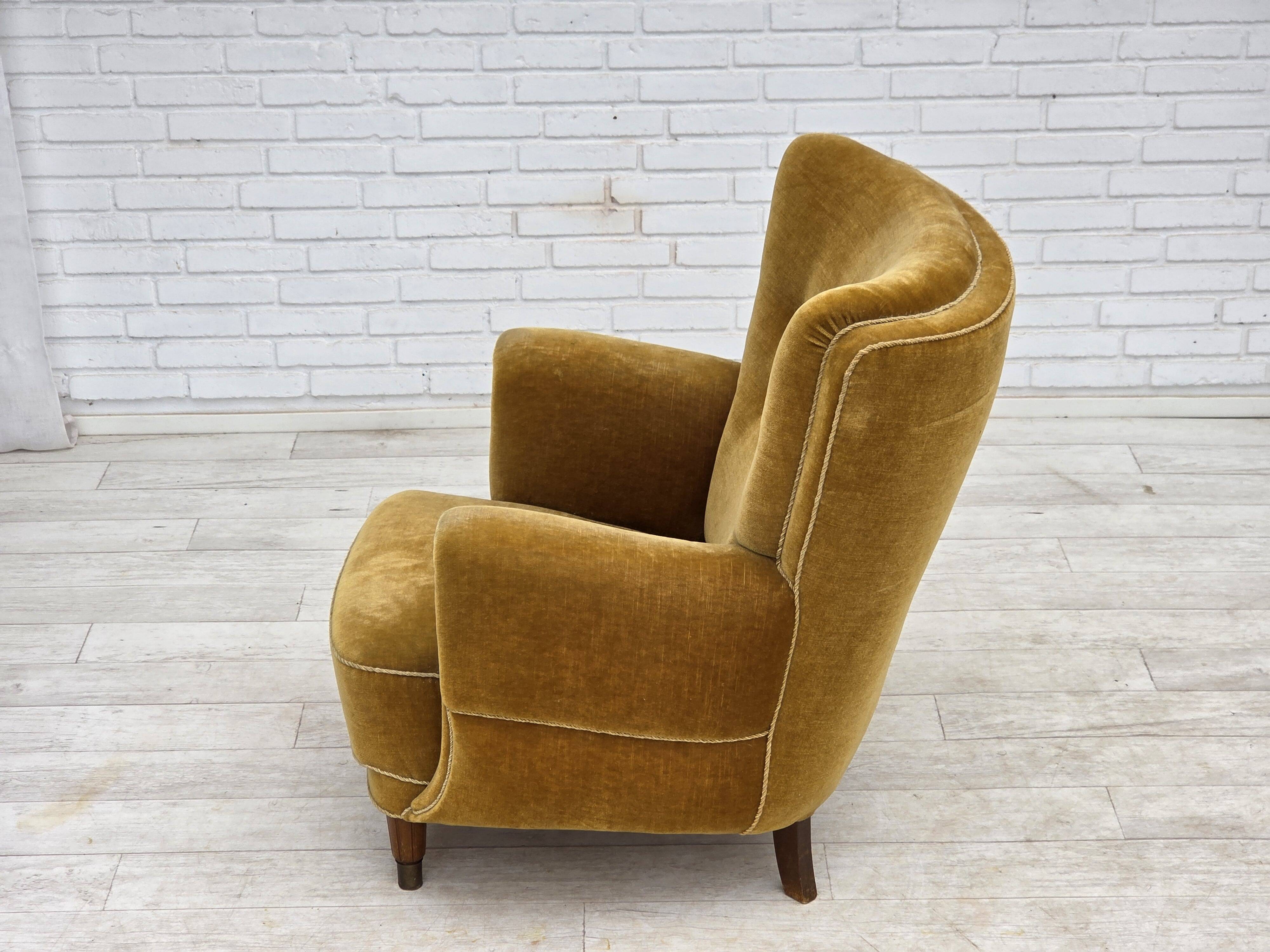 1960s, Danish relax chair, original honey yellow furniture velour.