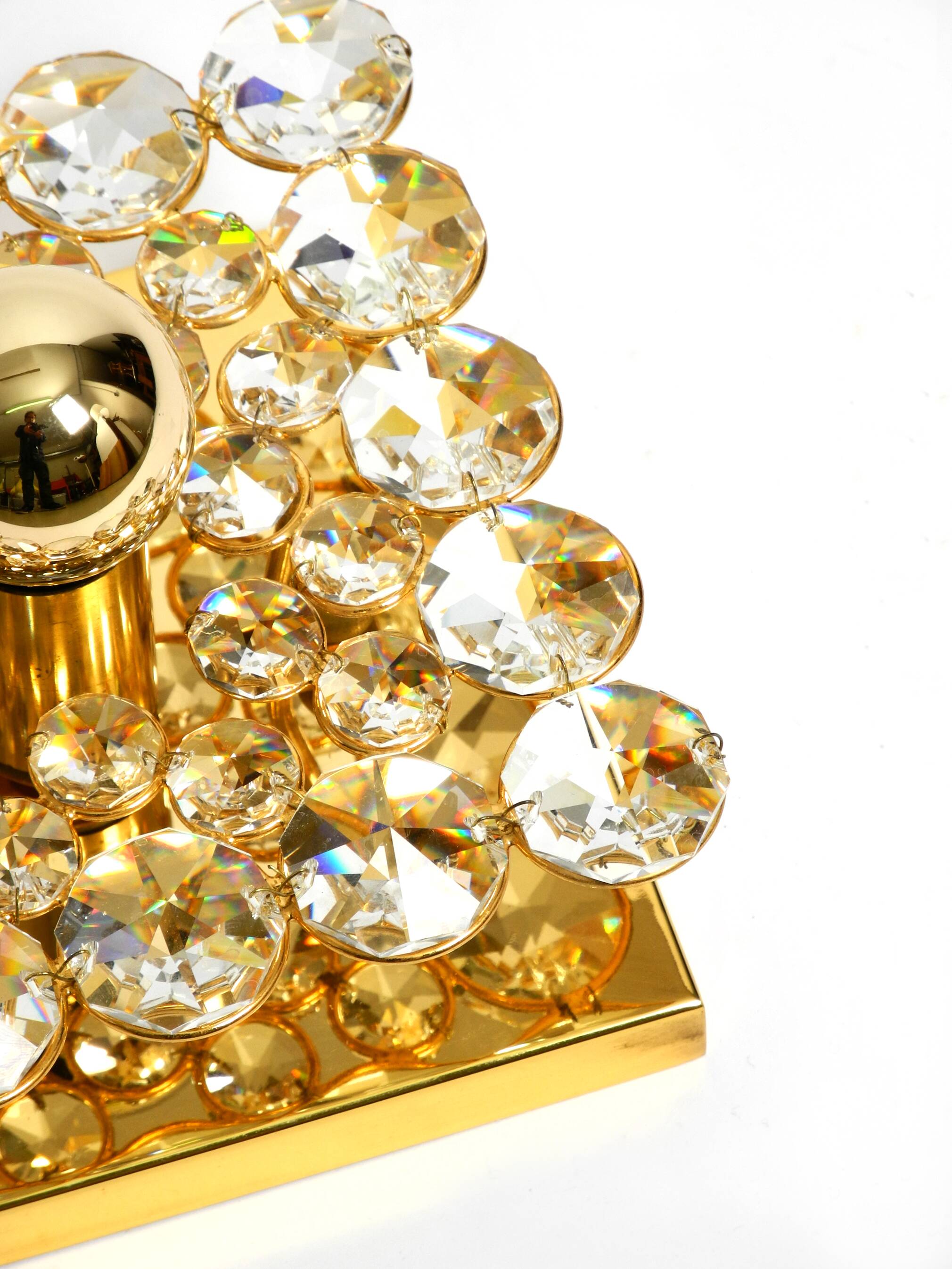 Small 70s Palwa brass ceiling or wall lamp with faceted crystal stones