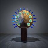 Lampadaire artisanal en laiton, chêne et plexiglas, Pays-Bas, années 1970