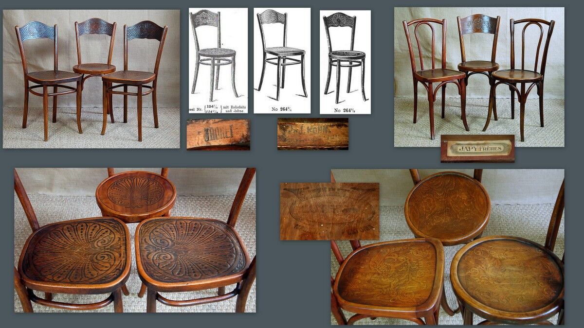 6 chairs bistro Thonet, Kohn, Japy early 20th century