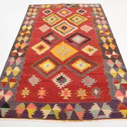 5x8 Light Red & Yellow Vintage Kilim Rug, 155x245Cm Wool Kilim Rug