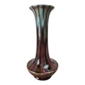 Grand vase ancien Fives-Lille signé Gustave De Bruyne, émail flammé vert et lie-de-vin