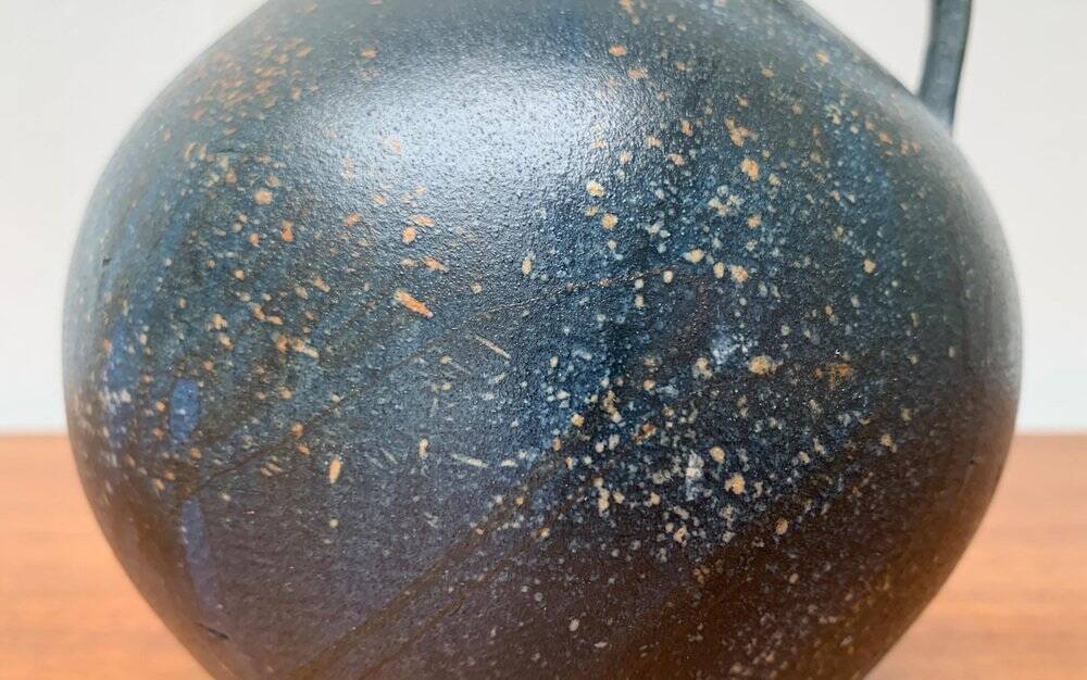 Vintage German brutalist studio pottery vase carafe by Gerhard Liebenthron, 1980.