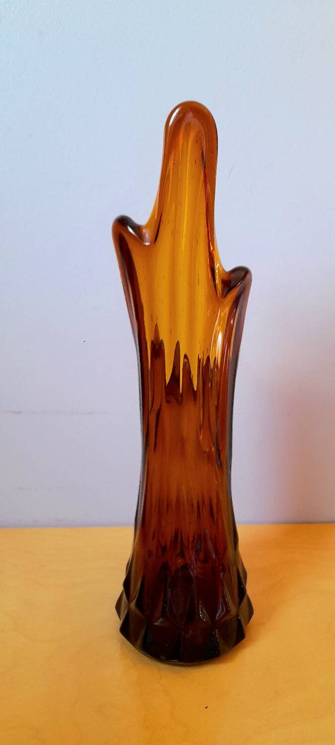Amber glass vase 70s