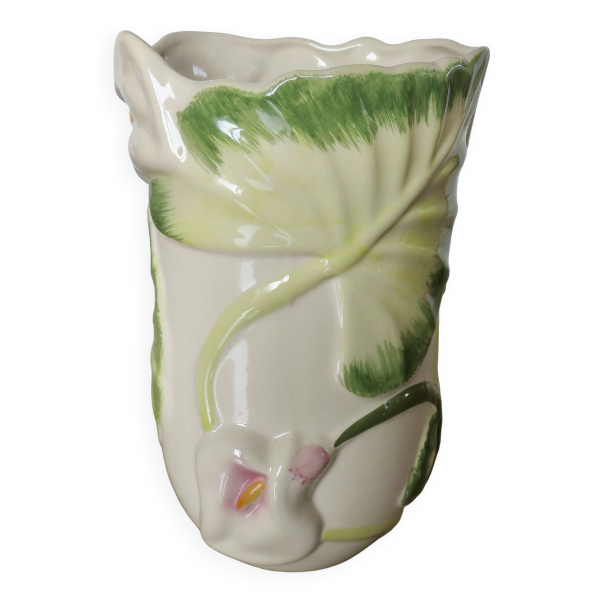 Ceramic vase, floral pattern, numbered and signed 70s 80s